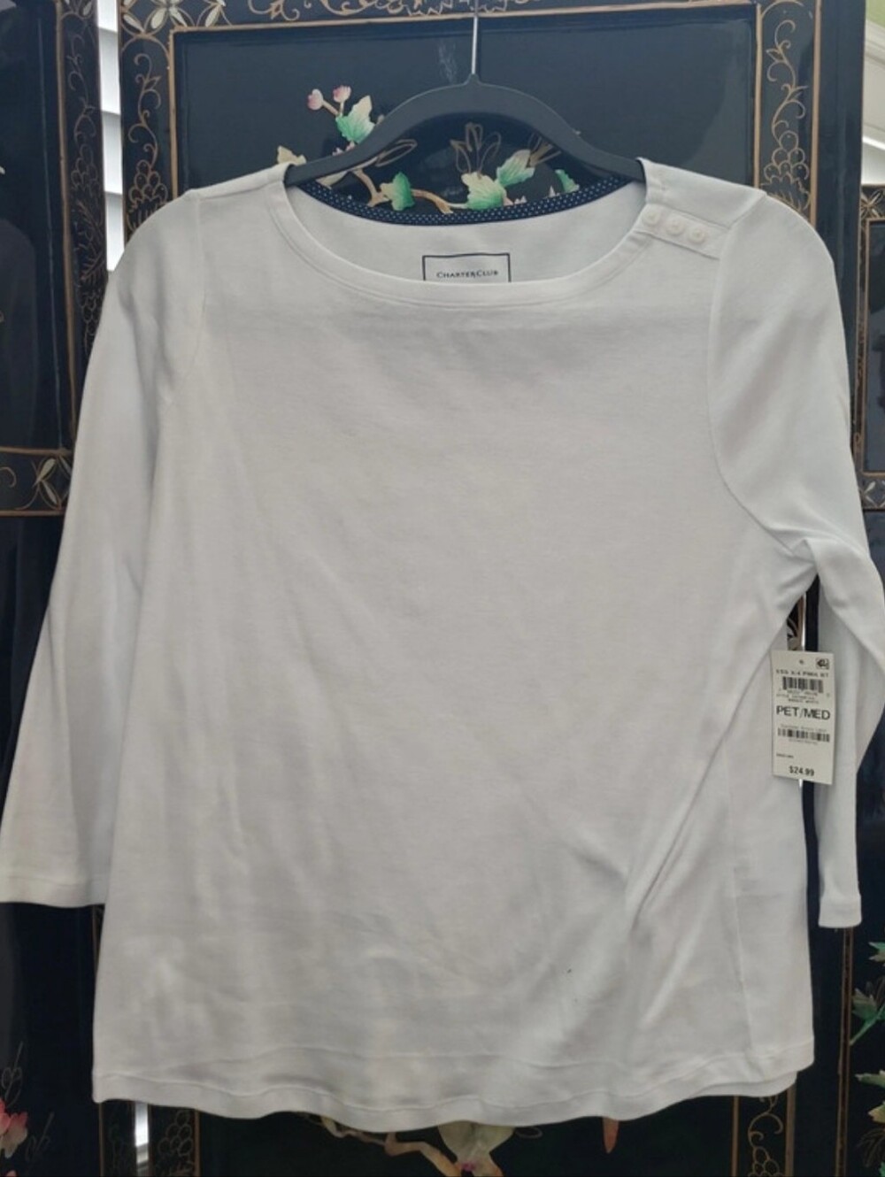Charter Club White Boatneck Long-Sleeve Top with Shoulder Buttons